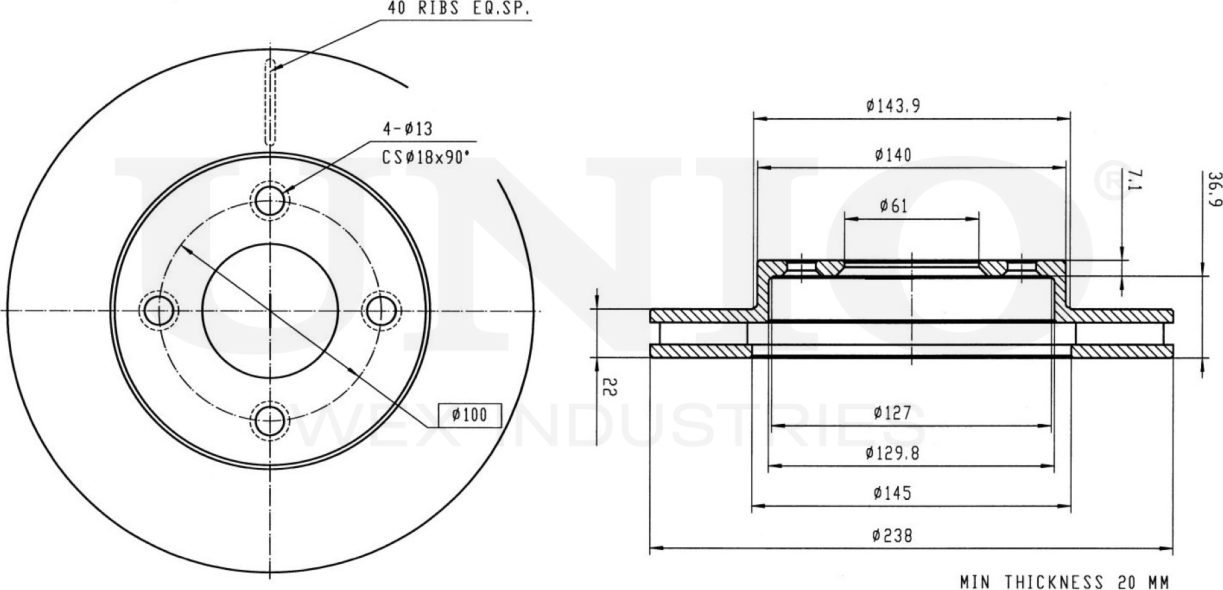 Диск тормозной (Unio). Артикул BRD-20265