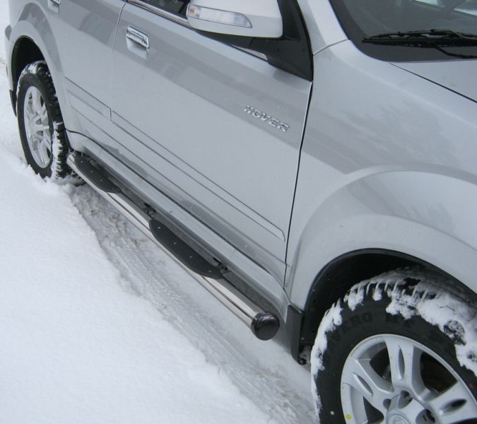 Защита порогов RusStal труба d76 с накладками (вариант 2) для Great Wall Hover H3 2009-2014. Артикул GH3T-0003512