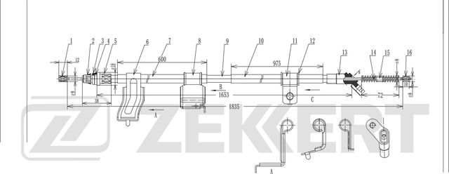 Трос ручника (тросик ручного тормоза) Zekkert. Артикул BZ-1321