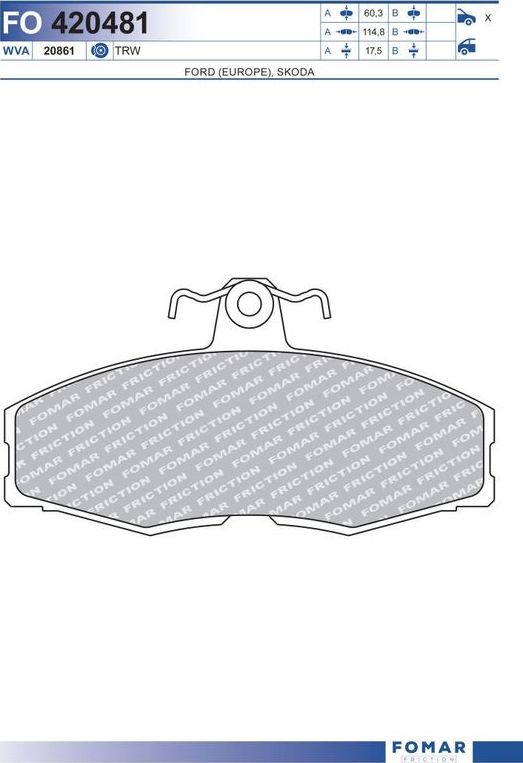 Тормозные колодки Fomar. Артикул FO 420481