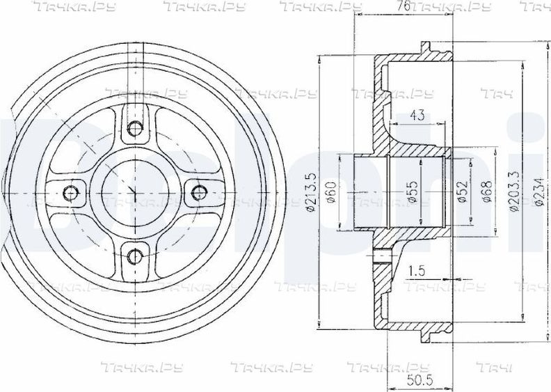 Тормозной барабан Delphi для Nissan Kubistar X76 2003-2026. Артикул BF423
