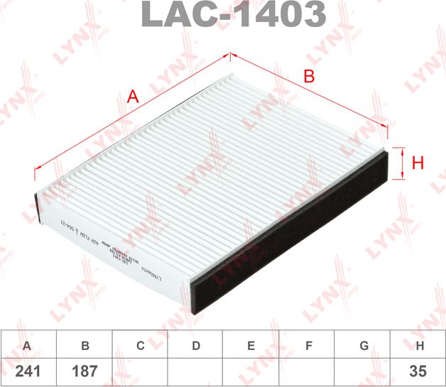 Салонный фильтр LYNXauto. Артикул LAC-1403