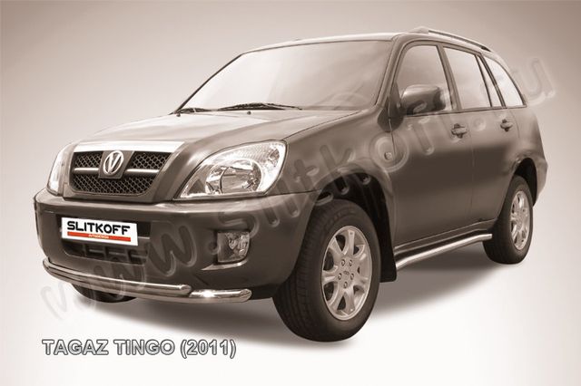 Защита Slitkoff переднего бампера d57/42 двойная для ТагАЗ Vortex Tingo 2011-2026. Артикул TIN001