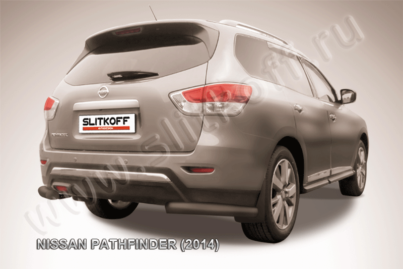 Защита Slitkoff задняя d76 уголки ЧЕРНАЯ матовая для Nissan Pathfinder R52 2014-2026. Артикул NIP14-016B