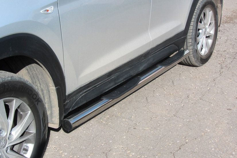 Пороги Slitkoff d76 с проступями для Hyundai Tucson III Turbo 2018-2026. Артикул HT18Т006