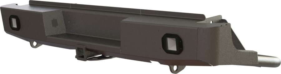 Бампер силовой STC задний для Nissan Navara 2010-2026 с квадратом под фаркоп и фарами заднего хода/ПТФ. Артикул STC-NN-BR-L2