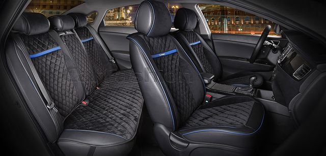 Накидки универсальные CarFashion Barcelona Plus для авто, цвет Черный/Черный/Синий/Синий. Артикул 22380