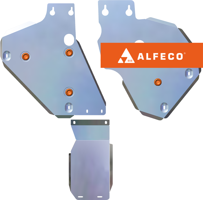 Защита алюминиевая Alfeco для топливного бака и редуктора заднего моста (3 части) Audi Q7 II S Line 2015-2026. Артикул ALF.30.43 AL4