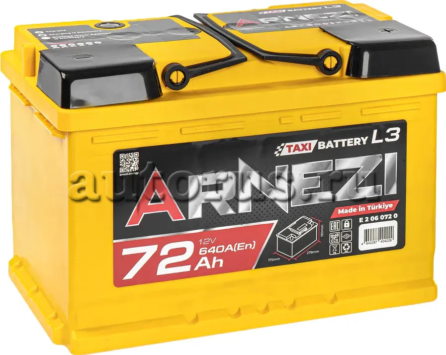 Аккумулятор Arnezi TAXI SMF 72 А/ч обратный R(+) 278х175х190 L3 EN640 A Arnezi. Артикул E2060720