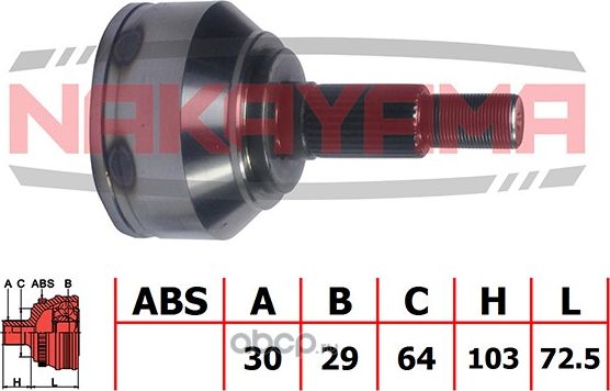 ШРУС внешн. к-кт VW TOUAREG 02-10, AUDI Q7 07-09 (30x29x175.5x64) (Nakayama). Артикул NJ144NY