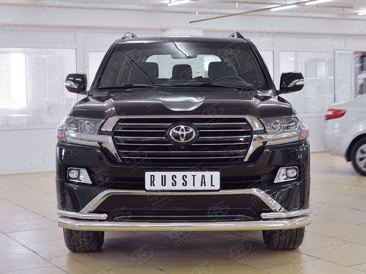Защита RusStal переднего бампера d76 секции-d42 уголки для Toyota Land Cruiser 200 2015-2021. Артикул TLCZ-002557
