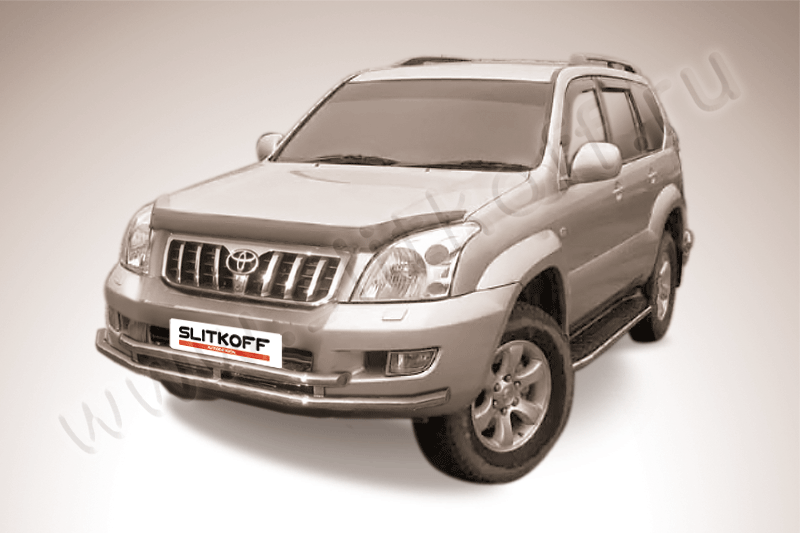 Защита Slitkoff переднего бампера d57/57 двойная для Toyota Land Cruiser Prado 120 2002-2009. Артикул TLCP003