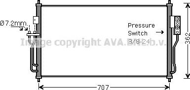 Радиатор кондиционера (конденсатор) AVA (алюминий). Артикул DN5382