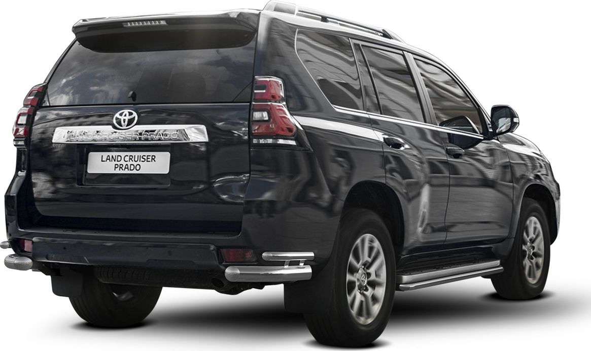 Защита Rival заднего бампера d76+d42 уголки для Toyota Land Cruiser Prado 150 рестайлинг (кроме Style и TRD) 2017-2026. Артикул R.5721.007