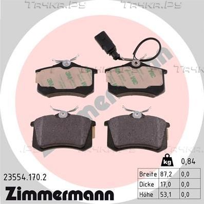 Тормозные колодки Zimmermann задние для Ford Galaxy I 1995-2006. Артикул 23554.170.2