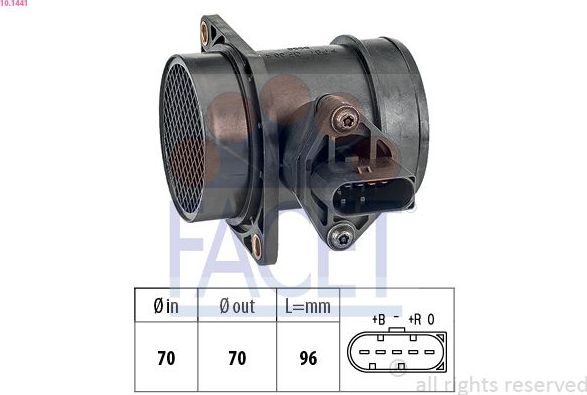 Расходомер воздуха AUDI  A3 I 1.8T 96-, A4 1.8T 95-, A6 1.8T 97-05, TT 1.8T 98-0 Facet Made in Italy - OE Equivalent. Артикул 10.1441