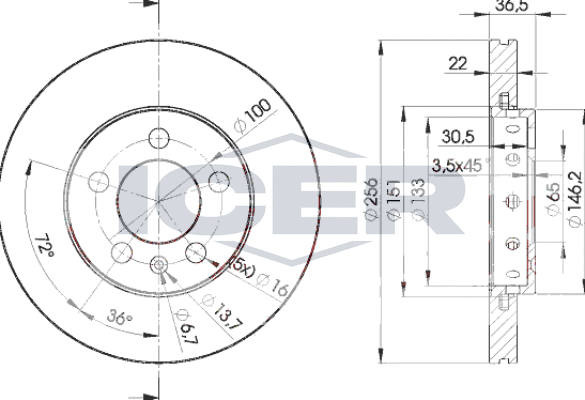 Тормозной диск Icer передний для SEAT Cordoba II 2002-2009. Артикул 78BD5602-2
