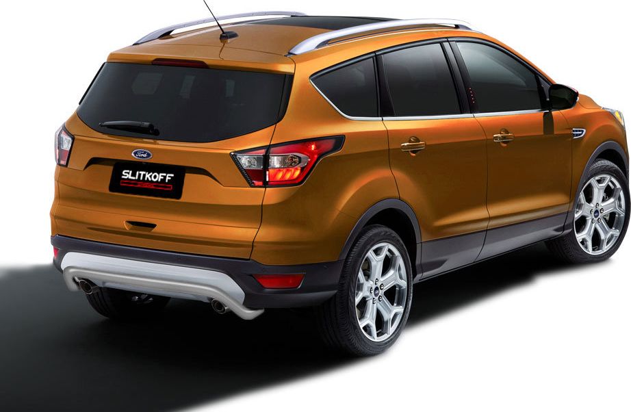 Защита Slitkoff заднего бампера d57 скоба для Ford Kuga II рестайлинг 2016-2019 Серебристая. Артикул FKG16-007S