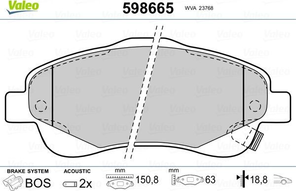 Тормозные колодки Valeo. Артикул 598665