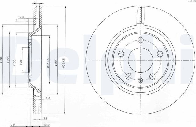 Тормозной диск Delphi для Audi A4 IV (B8) 2008-2015. Артикул BG3997