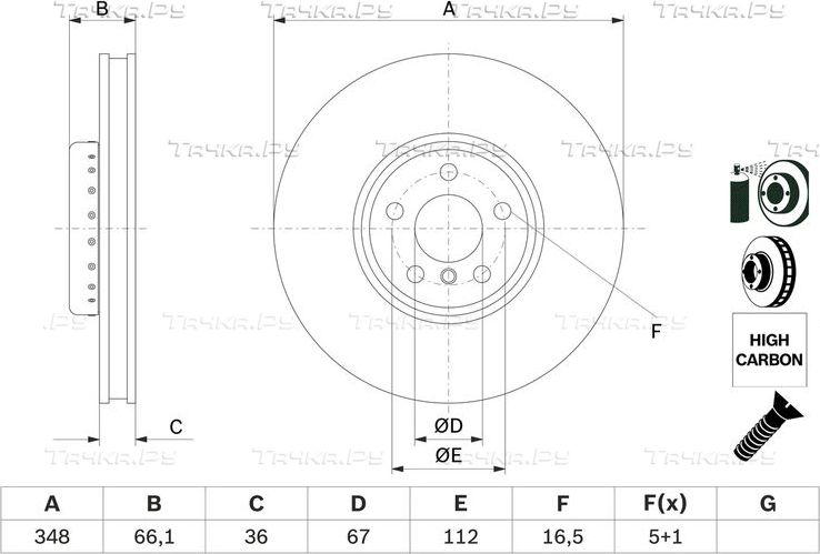 Тормозной диск Bosch передний правый для BMW X6 III (G06) 2019-2026. Артикул 0 986 479 F59
