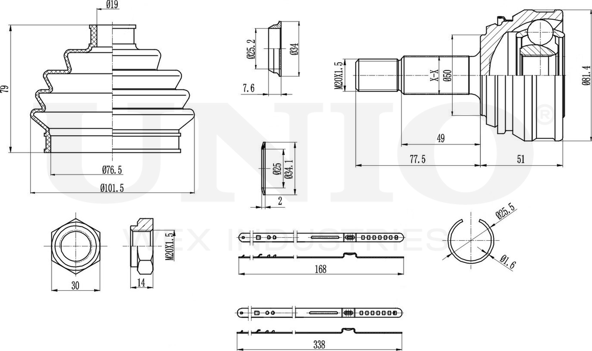 ШРУС наружный (Unio). Артикул CVJ-20074
