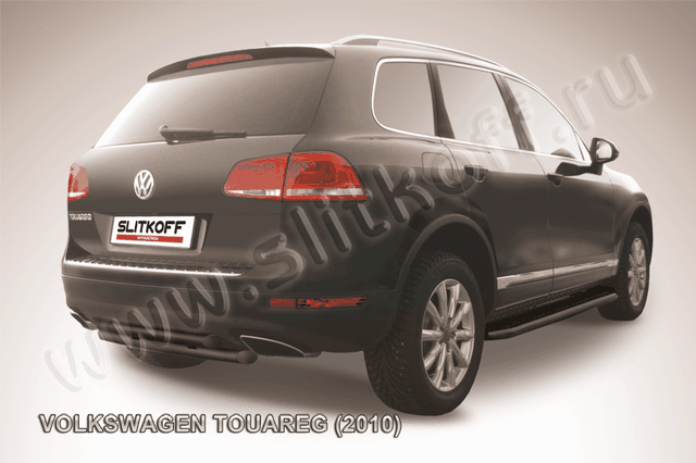 Защита Slitkoff заднего бампера d57/57 двойная ЧЕРНАЯ матовая для Volkswagen Touareg II 2010-2014. Артикул VWTR-010B