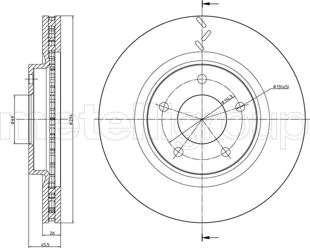 Тормозной диск Metelli передний для Dodge Journey I 2012-2026. Артикул 23-1345C