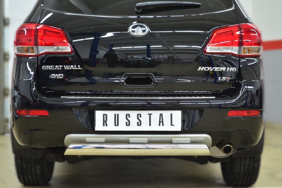 Защита RusStal заднего бампера 75х42 (дуга) для Great Wall Hover H6 2013-2017. Артикул GH6Z-001635