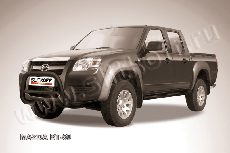 Кенгурятник Slitkoff d76 низкий ЧЕРНЫЙ матовый для Mazda BT-50 I 2006-2011. Артикул MZB002B
