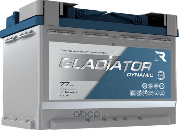 Аккумулятор GLADIATOR dynamic 77 Ah, 720 A, 276x175x190 прям.. Артикул GDY7710