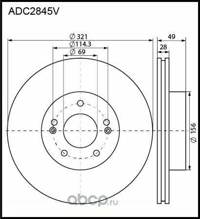 Диск тормозной HYUNDAI Santa Fe (10-) KIA Sorento (09-) передний (1шт.) ALLIED N (Allied Nippon). Артикул ADC2845V