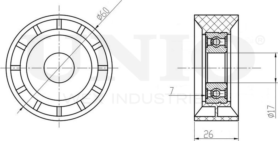 Ролик поликлинового ремня натяжной (Unio). Артикул TNS-10020