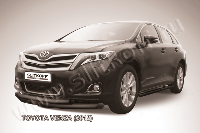 Защита Slitkoff переднего бампера d76/57 двойная ЧЕРНАЯ матовая для Toyota Venza 2012-2026. Артикул TVEN001B