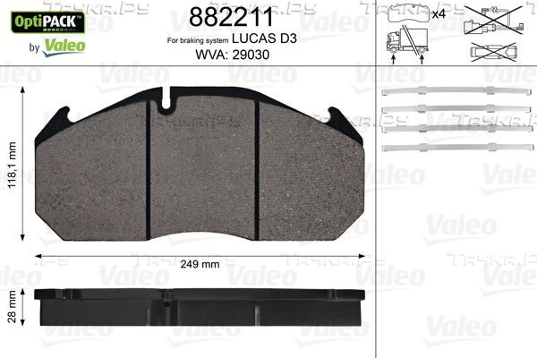 Тормозные колодки Valeo OptiPack передние/задние для MAN NG 1998-2014. Артикул 882211