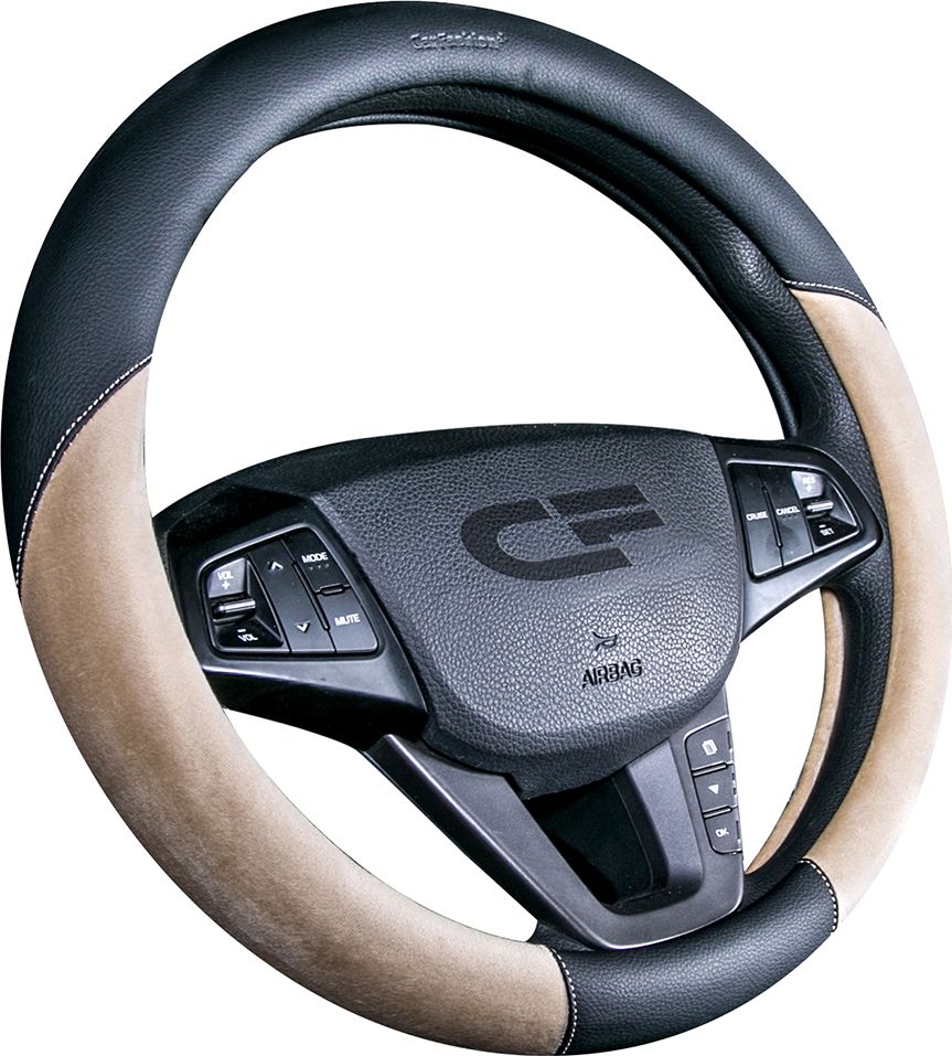 Оплётка на руль CarFashion Barcelona (размер M, экокожа, цвет ЧЕРНЫЙ/БЕЖЕВЫЙ). Артикул 31421