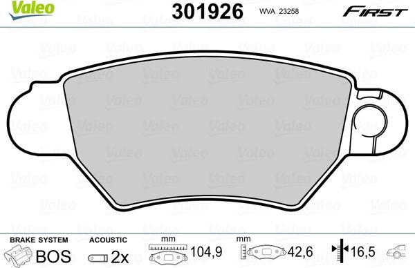 Тормозные колодки Valeo First. Артикул 301926