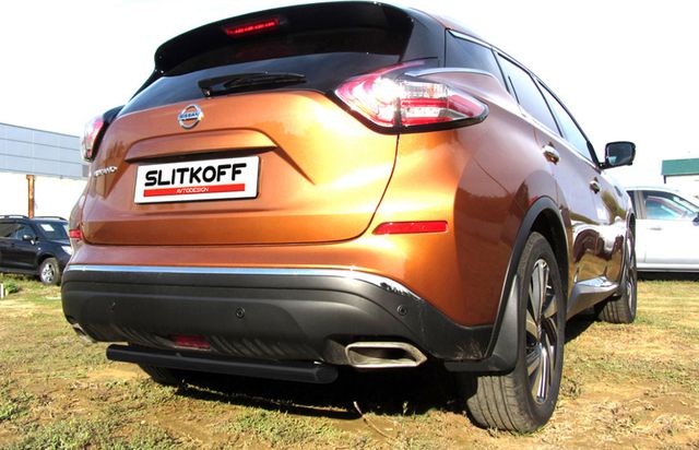 Защита Slitkoff заднего бампера d57 короткая для Nissan Murano Z52 2015-2026 Черная. Артикул NIM16008B