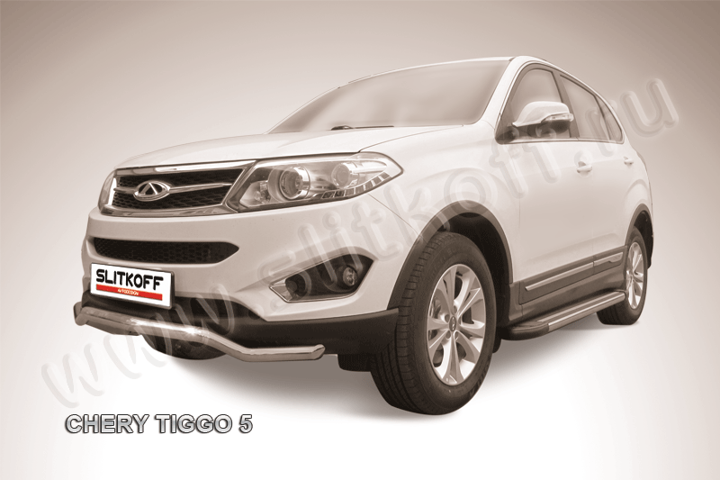 Защита Slitkoff переднего бампера d57 Волна для Chery Tiggo 5 2014-2020. Артикул CT5-001