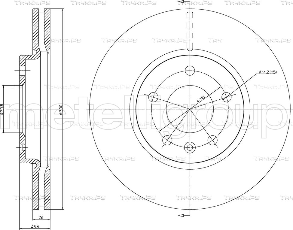 Тормозной диск Metelli передний для Chevrolet Cruze II 2012-2026. Артикул 23-1003C
