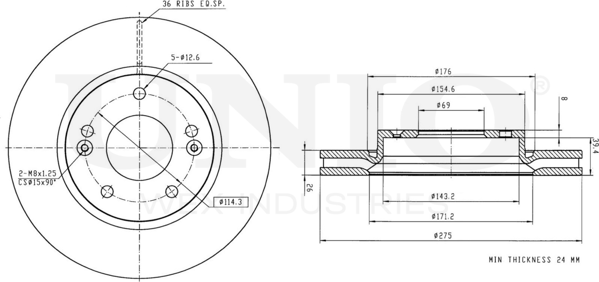 Диск тормозной (Unio). Артикул BRD-20160