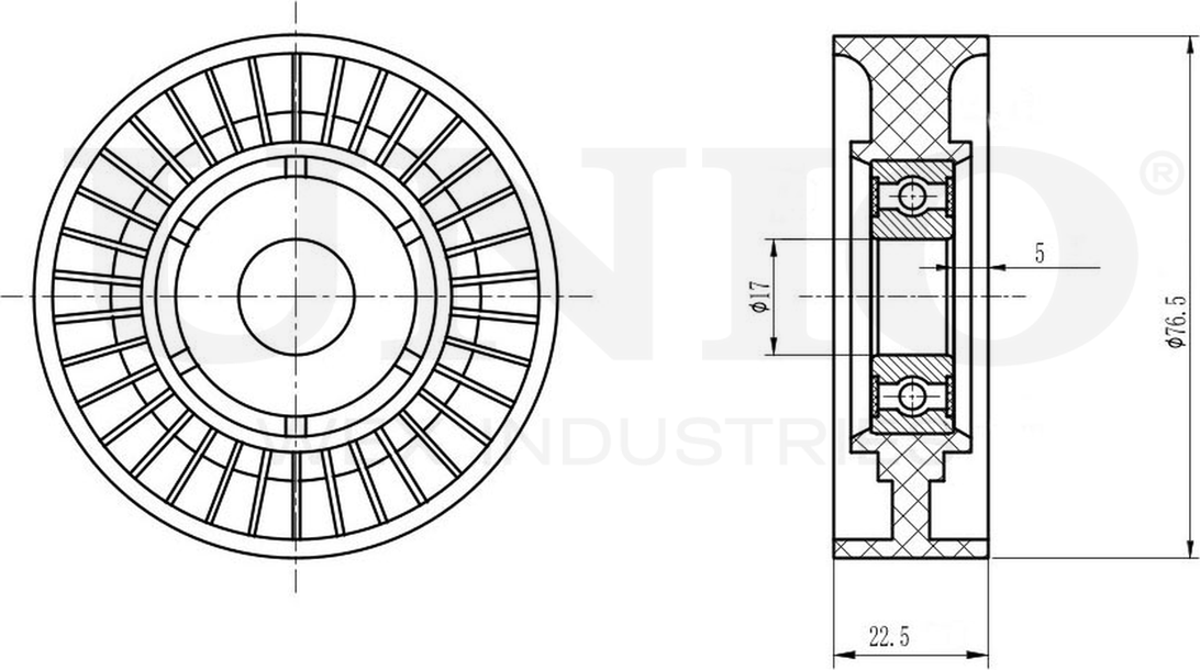 Ролик поликлинового ремня натяжной (Unio). Артикул TNS-10081