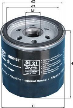 Масляный фильтр Mahle. Артикул OC 21 OF