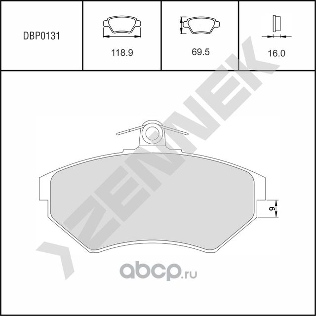 Колодки тормозные дисковые передние VW CADDY 95-04, GOLF 3/4 91-03 (Zennek). Артикул DBP0131