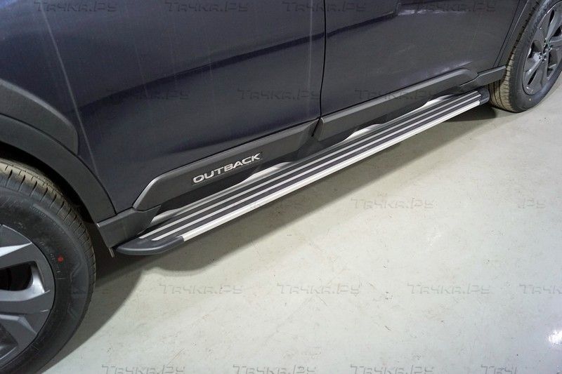 Пороги алюминиевые ТСС Slim Line Silver 1820 мм для Subaru Outback VI 2019-2026. Артикул SUBOUT21-25S