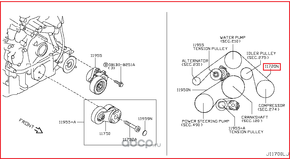 Приводной ремень поликлиновой Nissan. Артикул 117201CA1C