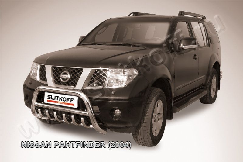 Кенгурятник Slitkoff d76 низкий с защитой картера для Nissan Pathfinder R51 2004-2010. Артикул NIP003