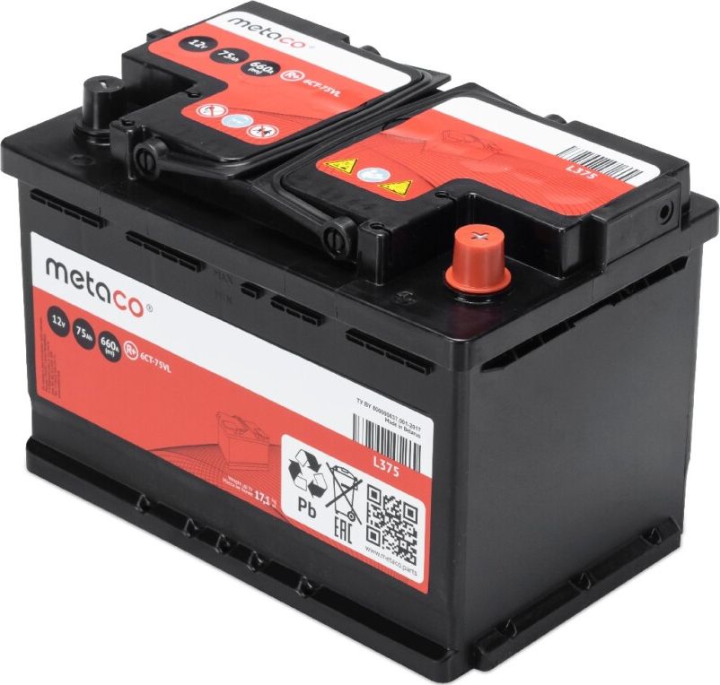 Аккумулятор METACO 75АЧ 660А 278х175х190 (R) ETN0. Артикул L375
