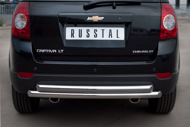 Защита RusStal заднего бампера d63/63 (дуга) для Chevrolet Captiva 2012-2013. Артикул CHCZ-000833