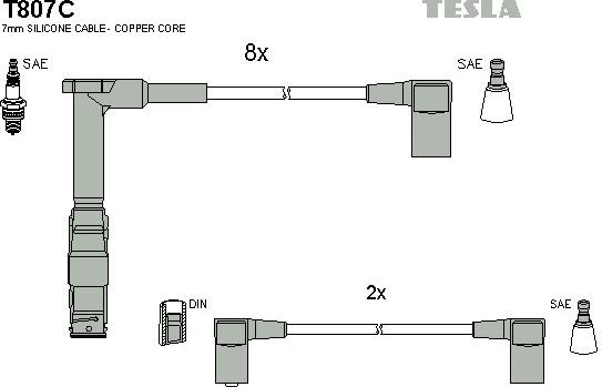 Высоковольтные провода (провода зажигания) (комплект) Tesla для Mercedes-Benz E-Класс I (W124) 1993-1995. Артикул T807C